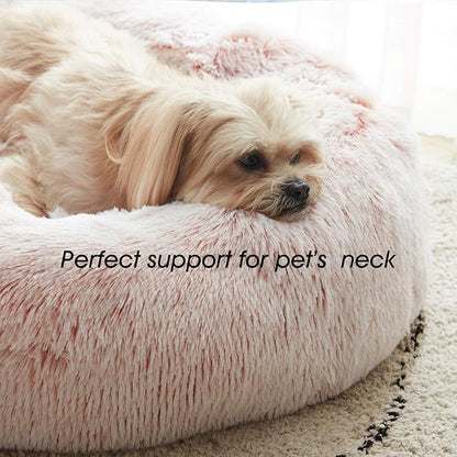 WESTERN HOME WH Calming Dog & Cat Donut Cuddler, Anti-Anxiety Warming Cozy Soft Round Bed, Fluffy Faux Fur Plush Cushion for Small Medium Dogs and Cats (20"/24"/27"/30")