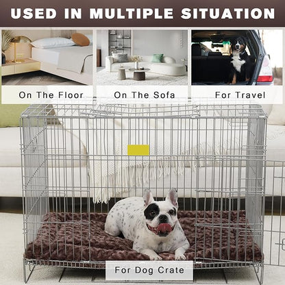 Washable Dog Bed Mat Dog Crate Pad Soft Fluffy Pet Kennel Beds Dog Sleeping Mattress for Large Jumbo Medium Small Dogs, 35 x 22 Inch, Brown