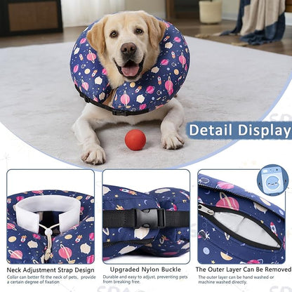 Inflatable Dog Cone Collar,Waterproof Soft Dog Donut Cone for Large Medium Small Dogs Cats, Recovery Pet E-Collar Alternatives After Surgery (Planet, Small)