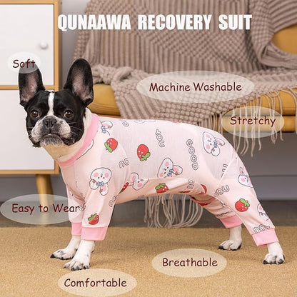 Dog Recovery Suit for Surgery Small Medium Dogs Onesie, Cute Soft Dog Pajamas Bodysuit Cone Alternative Prevent Licking Dog Recovery Suit Female Male (X-Large, Bunny Strawberry)