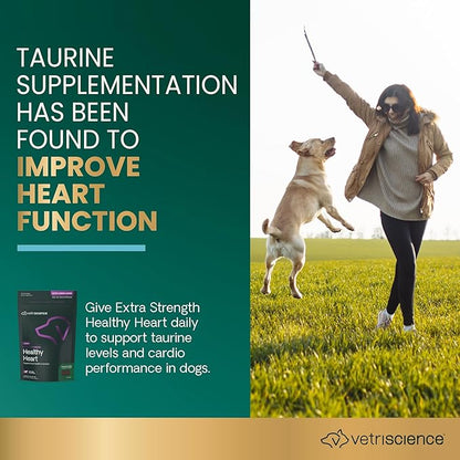 VetriScience Extra Strength Healthy Heart Chews, Vetri Cardio Supplement for Dogs, Cardio Support Supplement with Taurine, Carnitine, CoQ10, and Hawthorn, Chicken, 60 Count