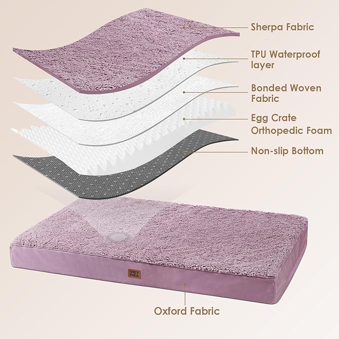 EHEYCIGA Orthopedic XXL Dog Beds for Jumbo Dogs with Removable Washable Cover for Crate, Fog Purple, 47x29
