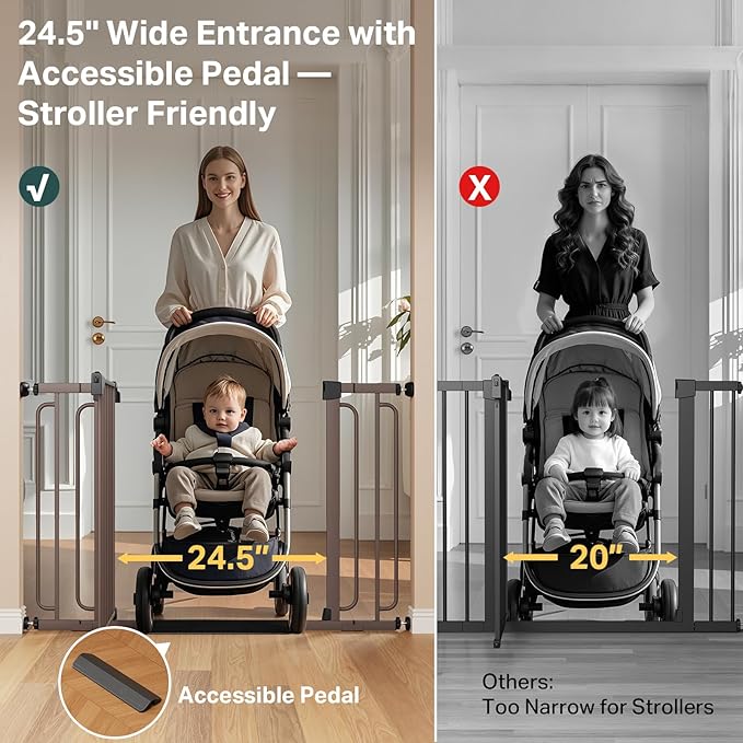 Cumbor Extra Wide Baby & Pet Gate Set, 29.7-51.5" & 36.6-59" Gates with Dual-Lock, Auto-Close, One-Hand Operation for Stairs, Hallways & Doorways