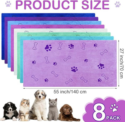 Chumia 8 Pcs Dog Towels for Drying Dogs Cats Pet Towels Bulk Puppy Microfiber Fast Drying Paw Bath Bathing Supplies Absorbent for Medium Pets(55 x 28 Inch,Dog Paw and Bone,Classic Color)