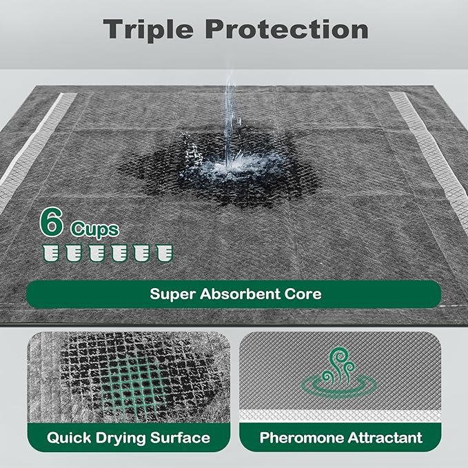 MIZOK Pee Pads for Dogs Charcoal, 28"x30" Large Wee Wee Pads for Dogs, Superior Odor Protection, Super Absorbent & Leak-Proof, Puppy Pads with Adhesive Tabs, Thick & Heavy (50 Counts)