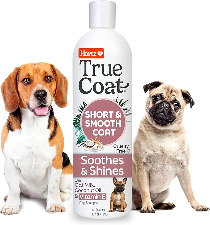 Hartz True Coat Short & Smooth Coat Dog Shampoo, 5 in 1 Soothes & Shines with Oat Milk, Coconut Oil & Vitamin E, 16 oz