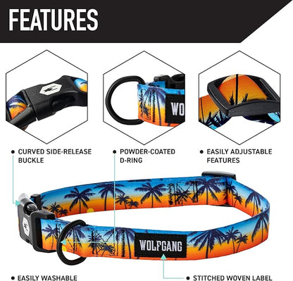 Wolfgang Heavy Duty Martingale Dog Collar with Quick Release Nylon Buckle for Walking & Training, SunsetPalms Print, Large