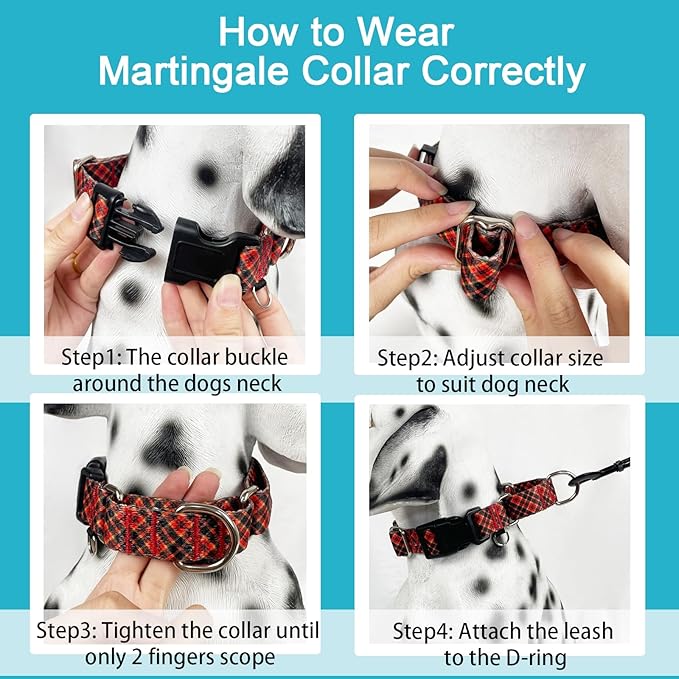 Christmas Martingale Collar for Dogs Plaid Dog Collars for Small Medium Large Dogs with Buckle Adjustable Soft Nylon Dog Collar (Red Plaid, Large)