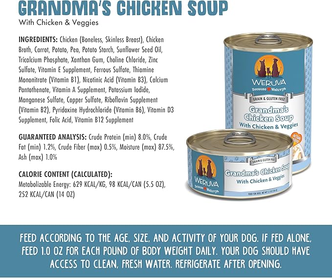 Weruva Classic Dog Food, Grandma's Chicken Soup with Chicken Breast & Veggies, 5.5oz Can (Pack of 24), Blue (4124)