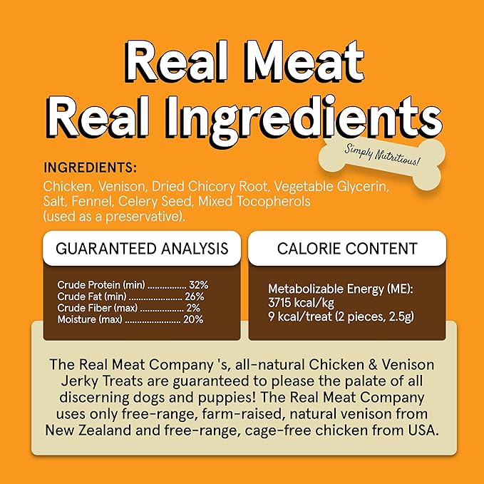 TRMC Real Meat Dog Treats - 12oz Bag of Bite-Sized Air-Dried Venison & Chicken Jerky for Dogs - Grain-Free Jerky Dog Treats Made up of 95% Free-Range Venison & Chicken - All-Natural Dog Treats