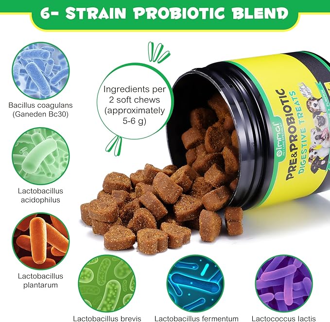 Probiotics for Dogs Digestive Health, Digestive Soft Chews for Dogs, Dog Probiotics and Digestive Enzymes, 120 Dog Chews Omega-3 & 6, Vitamin, Improve Digestion, Immunity