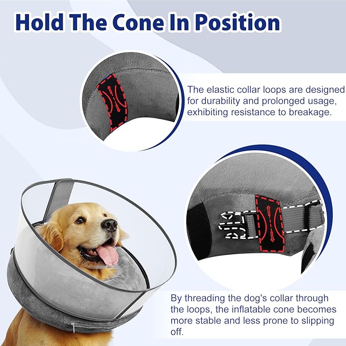 BARKLESS Inflatable Dog Cone, Soft Dog Donut Collar After Surgery, 2-in-1 Inflatable Collar with Detachable Anti-Licking Shield, Patented Donut Cone to Stop Licking Wounds