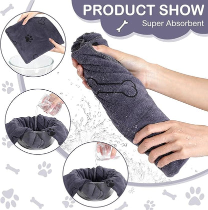 Chumia 8 Pcs Dog Towels for Drying Dogs Cats Pet Towels Bulk Puppy Microfiber Fast Drying Paw Bath Bathing Supplies Absorbent for Medium Pets(55 x 28 Inch,Dog Paw and Bone,Gray)