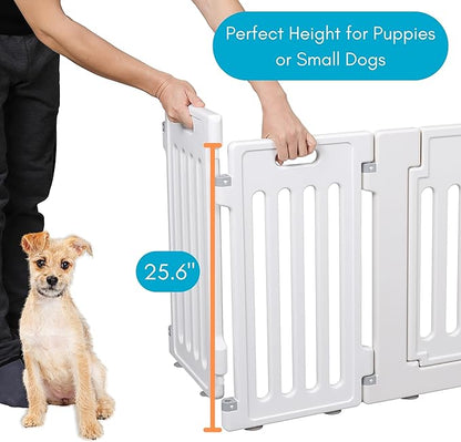 BIRDROCK HOME Dog Playpen w/Door, 16 Panel, 25.6in H | Strong Plastic, Non-Slip Puppy Playpen, Secure Pet Gate | Indoor Outdoor Fence | Configurable Panels | Medium to Large Pets - White