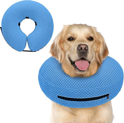 Supet Inflatable Dog Cone Collar for Dogs to Stop Licking, Dog Donut Collar After Surgery, Soft Pet Cone for Small Medium Large Dogs Blue 02 L
