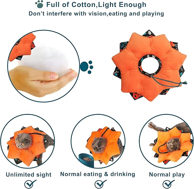 Adjustable Pet Cone Collar Soft for Cats and Dogs, Cute Recovery Pet E-Collar After Surgery, Wound Healing Protective Cone, Elizabethan Collars (Flower, L)