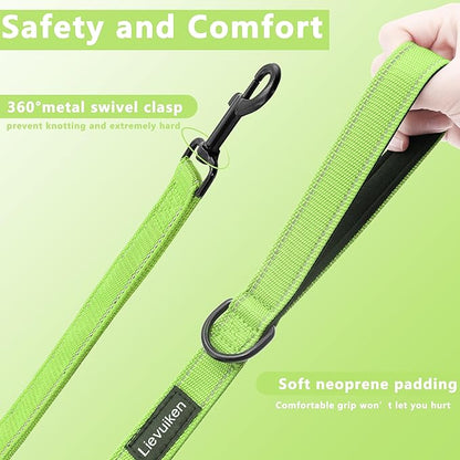 Dog Leash 4ft Long, Double Handle Dog Leash for Safety Control Training, Heavy Duty Dog Leads with Traffic Padded Handles, Reflective Leashes for Small Medium Large Dogs(4ft, Green)