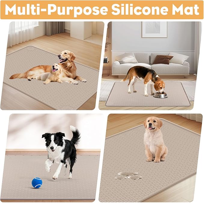40"x28" Reusable Training Pads for Dogs Lanstics Silicone Dogs Mats Non-Slip Dog Training Pads Dog Pee Pad for Potty Training Floor Protector (Khaki)