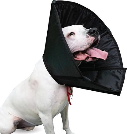 Dog Cone Collar Adjustable After Surgery, Protective Soft Dog Cone, Elizabethan Dogs Collar (Black, S Long [Neck Girth: 11.4"-14.2"])