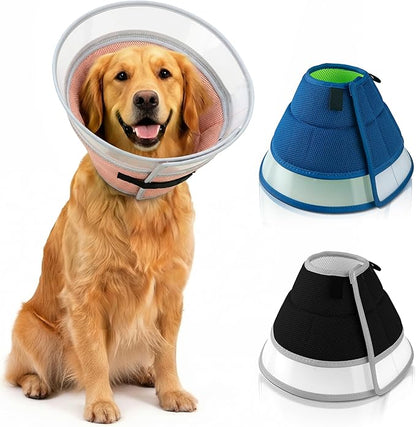 Soft Dog Cone Collar to Stop Licking Small,Medium.Large Dog Cone,Adjustable and Reversible Design,Non-Woven Breathable Fabric, Elizabethan Recovery Collar After Surgery for Cat or Dogs (Pink, Large)