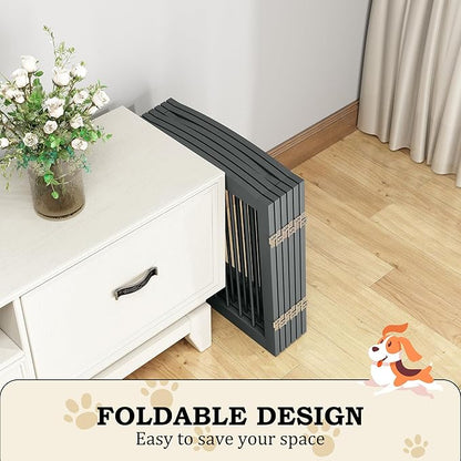 PUPETPO Freestanding Pet Gates with Walk Through Door, Dog Indoor Fence, Dog Gate for The House, Doorway, Stairs, Extra Wide Pet Gate, Support Feet Included, 120 Inch Wide, 6 Panels 24" Tall, Gray