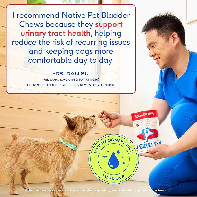 Native Pet Dog UTI Treatment - Cranberry Supplement for Dogs - Supports Normal Bladder Function, Urinary Tract & Kidney Health - Real Cranberry Extract, D-Mannose & Probiotics - Air-Dried - 30 Chews