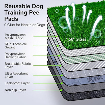 Pee Pads for Dogs with Fake Grass, 27" x 21" Indoor Artificial Grass for Dogs Potty, Lawn Pee Pads for Doggie Washable, Reusable and Lawn for Replacement, Puppy Training Litter Box for Outdoor Patio