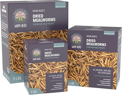 Worm Nerd WN60 5LB Dried Mealworms Non-GMO High Protein and Fiber Treat for Chickens, Birds, Reptiles, Amphibians, Fish