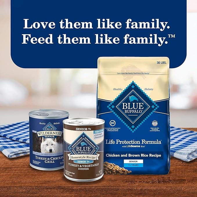 Blue Buffalo Homestyle Recipe Senior 7+ Turkey and Vegetable Dinner Wet Dog Food for Senior 7+ Dogs, Turkey Recipe, 12.5 oz. Can (Pack of 12)