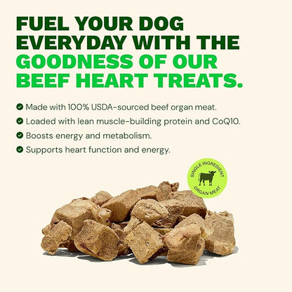 Get Joy Freeze Dried Dog Treats, 100% Beef Heart, 4 Ounce Bag (Pack of 3), Single Ingredient Organ Meat, High Protein, Heart Health, Energy, Grain Free, Gluten Free, Made in USA