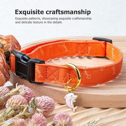 Cotton Handmade Dog Collar Cute and Distinctive Patterns Orange Fish with Pendant for Girl Boy Dogs Collars S