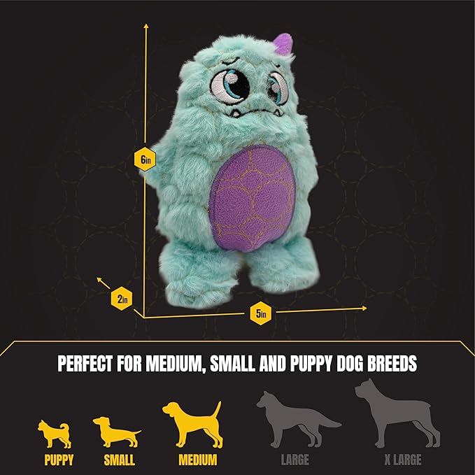Bite Force - Durable & Strong Dog Toy Light Blue Monster with Squeaker, Kevlar-Reinforced for Aggressive Chewers.