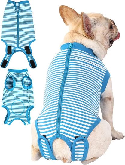 Dog Blue Recovery Suit for Medium Female Spay,Male Dog Surgery Suit,Narrow Blue-White M