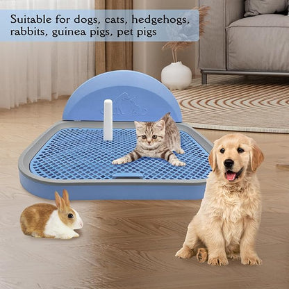 Tfwadmx Pee Pad Holder Dog Potty Tray with Splash Guard & Center Post Mesh Training Toilet Potty Tray Puppy Pad Holder for Puppy and Small Size Dog (Blue, 22.4"×17.7")