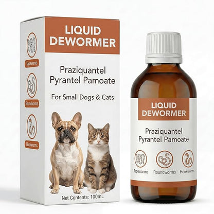 Liquid DeWormer for Cats and Dogs, Praziquantel & Pyrantel Pamoate, Targets Tapeworm, Roundworm & Hookworm, Dewormer for Puppies(6-25 lbs) & Kittens, Broad Spectrum - 100mL