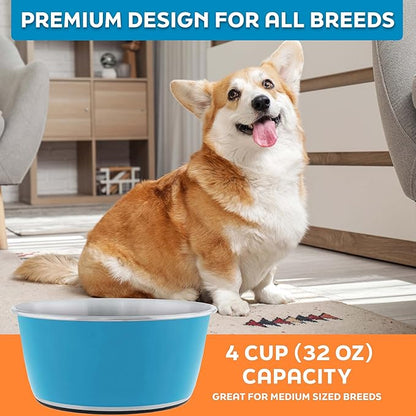 Master Pet Supply Stainless Steel Dog Bowls Set of 2 (32 Oz Each) with Non-Slip Rubber Base - True Blue - Basic Dog Food Bowl Water & Food Bowls for Small Medium Large Dogs & Cats, Metal Dish