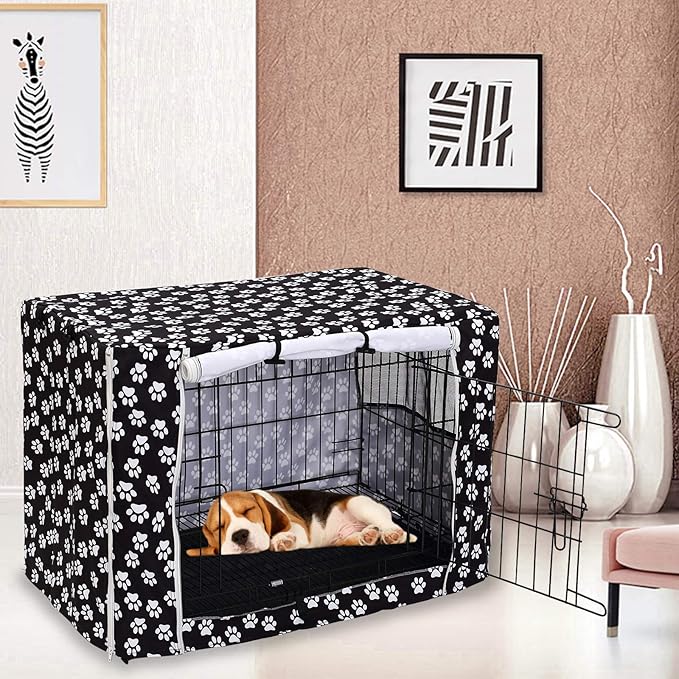 Pethiy Dog Crate Cover Durable Polyester Pet Kennel Cover Universal Fit for Wire Dog Crate - Fits Most 36 inch Dog Crates - Cover only -Black-36