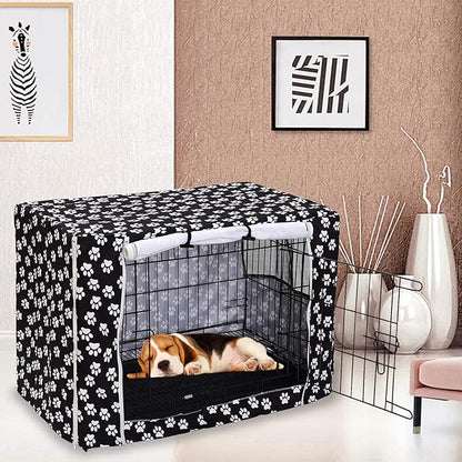 Pethiy Dog Crate Cover Durable Polyester Pet Kennel Cover Universal Fit for Wire Dog Crate - Fits Most 24 inch Dog Crates - Cover only -Black-24