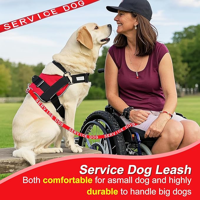 YeeBeny Service Dog Leash, Emotional Support Leash with Neoprene Handle and Reflective Lettering, Service Dog Stuff for Vest for Harnesses, Vests or Collars (Red, 0.6width)