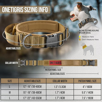 OneTigris Tough Dog Collars, Tactical Dog Collar with Handle, Milltary Adjustable Dog Collar with Heavy Duty Metal Buckle for Training (Medium (Pack of 1), Brown)