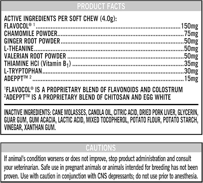 Pure Balance Pro+ Calming Supplement for Dogs, Veterinarian Formulated Soft Chews with Chamomile, Valerian Root, L-Tryptophan, Ginger Root, and FlavoCol – Stress & Anxiety Relief (4.23 oz)
