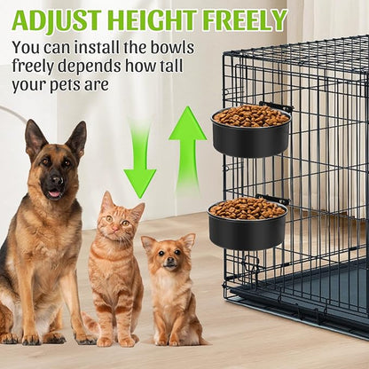 Dog Crate Bowl, Kennel Dog Bowls Mountable & Non Slip Rubber Base Food and Water Bowls, 34oz & 25oz Metal Dish for Medium and Small Pets, Cats, Dogs, Puppy, Rabbit, 2 Pack, Black