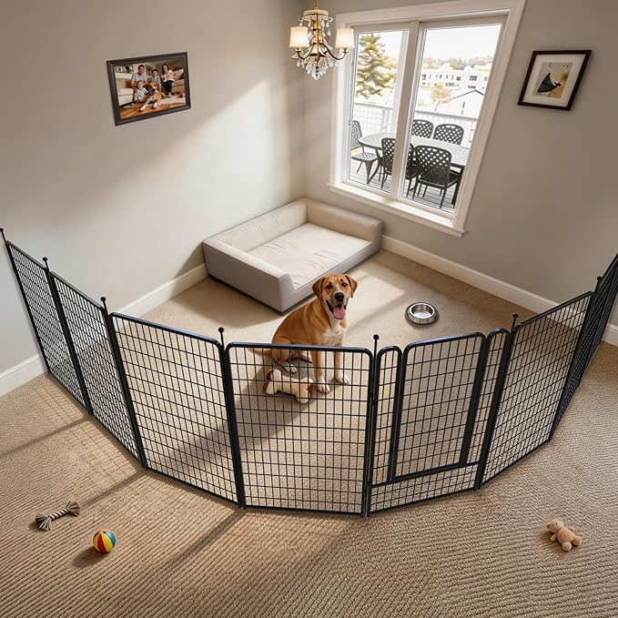 FXW Rollick Unleashed Dog Playpen for Indoor, Yard, RV Camping, 50 inch 8 Panels Dog Pen with Anchor Kit (4 Packs) for Large Dogs, Black│Patented