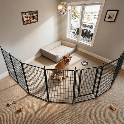 FXW Rollick Unleashed Dog Playpen for Indoor, Yard, RV Camping, 50 inch 8 Panels Dog Pen with Anchor Kit (4 Packs) for Large Dogs, Black│Patented