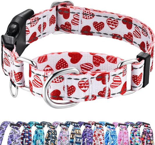 Valentines Reflective Martingale Collar for Dogs with Quick Release Buckle Cute Girl No Pull Dog Collars (Red Heart, Medium)