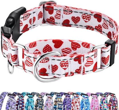 Valentines Reflective Martingale Collar for Dogs with Quick Release Buckle Cute Girl No Pull Dog Collars (Red Heart, Large)