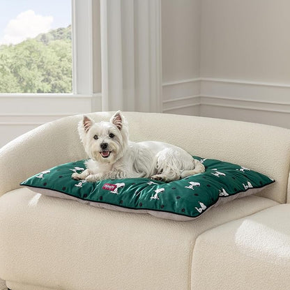 Berkshire Peanuts® Square Dog Bed, Suedemink Fleece Pet Mat with Waterproof & Non-Slip Bottom, Soft Plush Dog Mat for Crate, Couch, or Floor, Machine Washable(Snoopy Sitting Dot Green, Large)