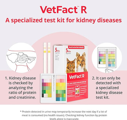 [5 Kits] Free Mobile App Urine Test Strips for Dogs & Cats, Cat & Dog Kidney Function Test (Protein to Creatinine Ratio Test) at Home, Easy-to- Use ; Support English, Spanish, Korean, and Japanese