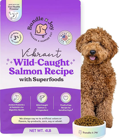 Bundle x Joy Vibrant Salmon Probiotic Dog Food Dry, 4lb Bag, Allergy and Gut-Friendly Adult Kibble for Digestive Health with Wild-Caught Salmon, 20 Plant Based Superfoods, Beef and Poultry Free