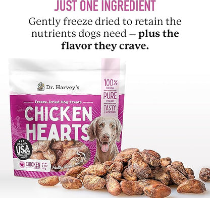 Dr. Harvey's Freeze-Dried Chicken Hearts - Training Dog Treats, Single Ingredient, All-Natural USA Sourced Protein, Allergen-Free - 7 Ounces (Pack of 3)